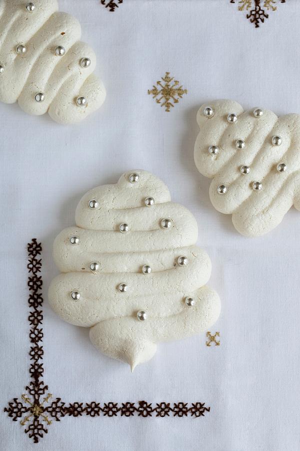 Christmas Meringues Decorated With Silver Pearls Photograph by Lydie Besancon