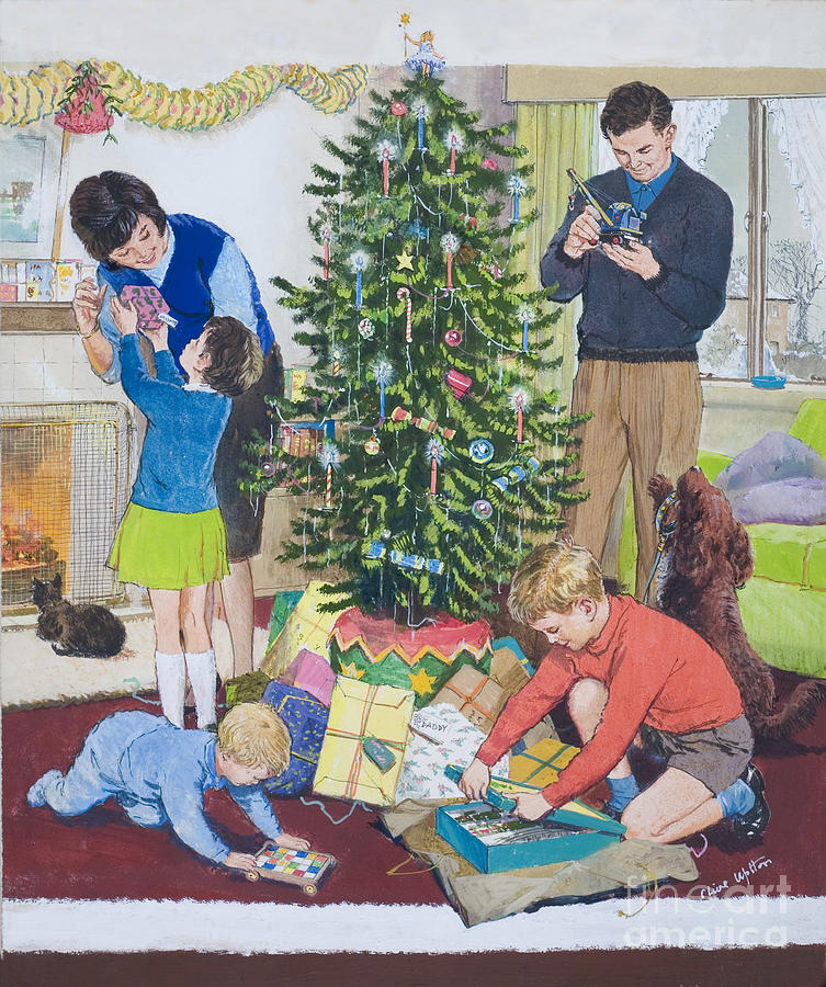 Christmas Morning, Gouache Painting by Clive Uptton
