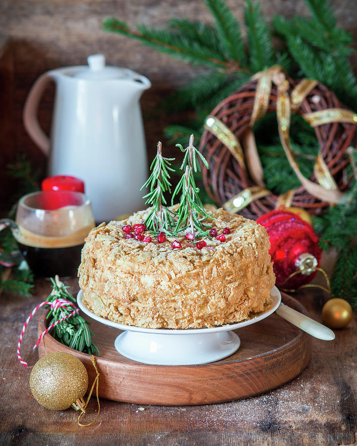Christmas Napoleon Cake With Puff Pastry And Buttercream Photograph by Irina Meliukh