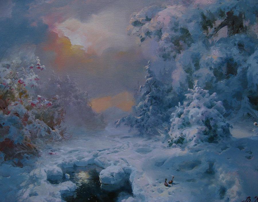 Winter Painting - Christmas night fairy Tale by Volodymyr Klemazov