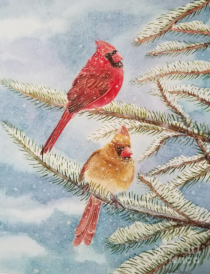 Christmas Painting - Nothern Cardinals On Snowy Days by Jane Powell