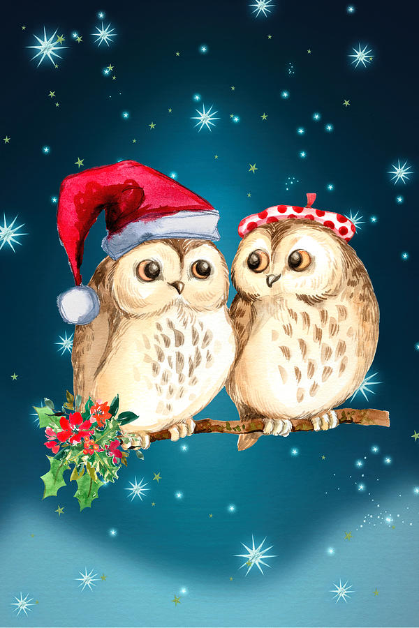 Mixed　Media　by　Pixels　Amanda　Jane　Christmas　Owls