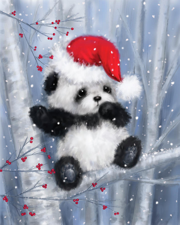 Winter Mixed Media - Christmas Panda by Makiko