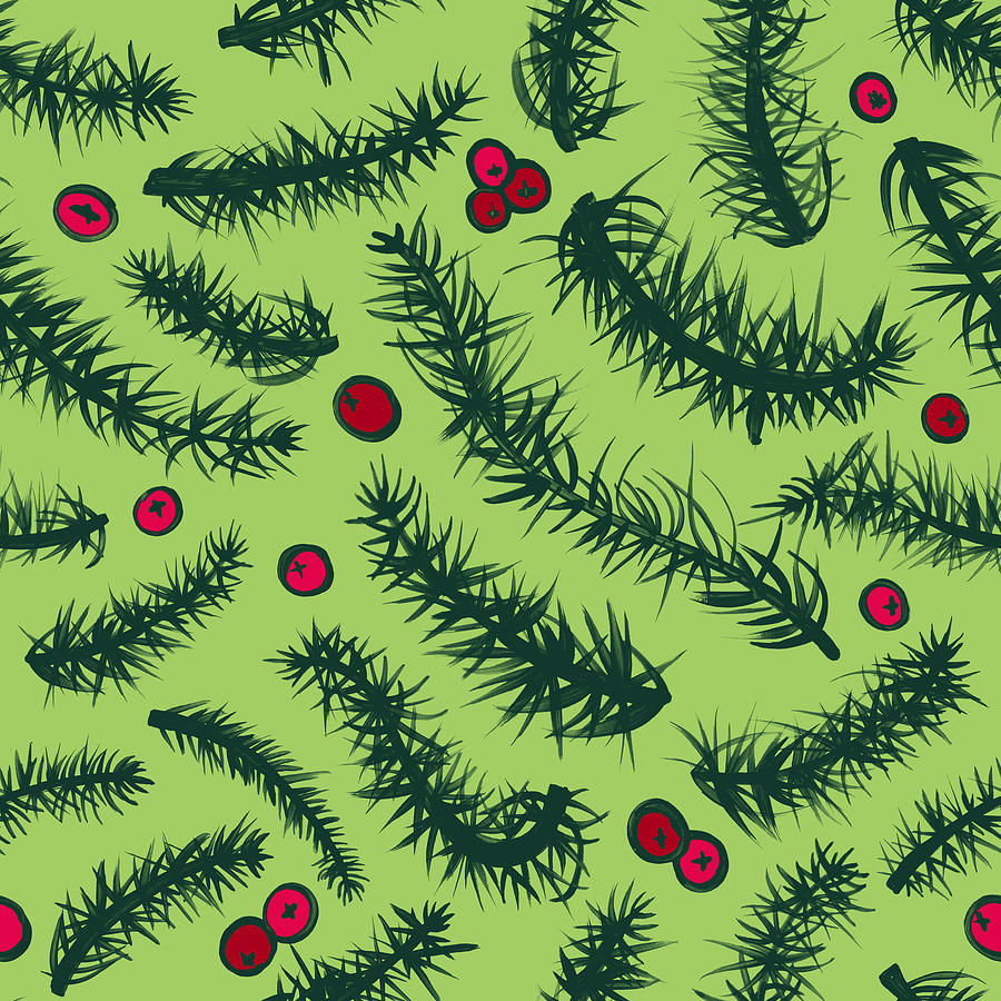 Christmas Pine and Berry Pattern Painting by Jen Montgomery