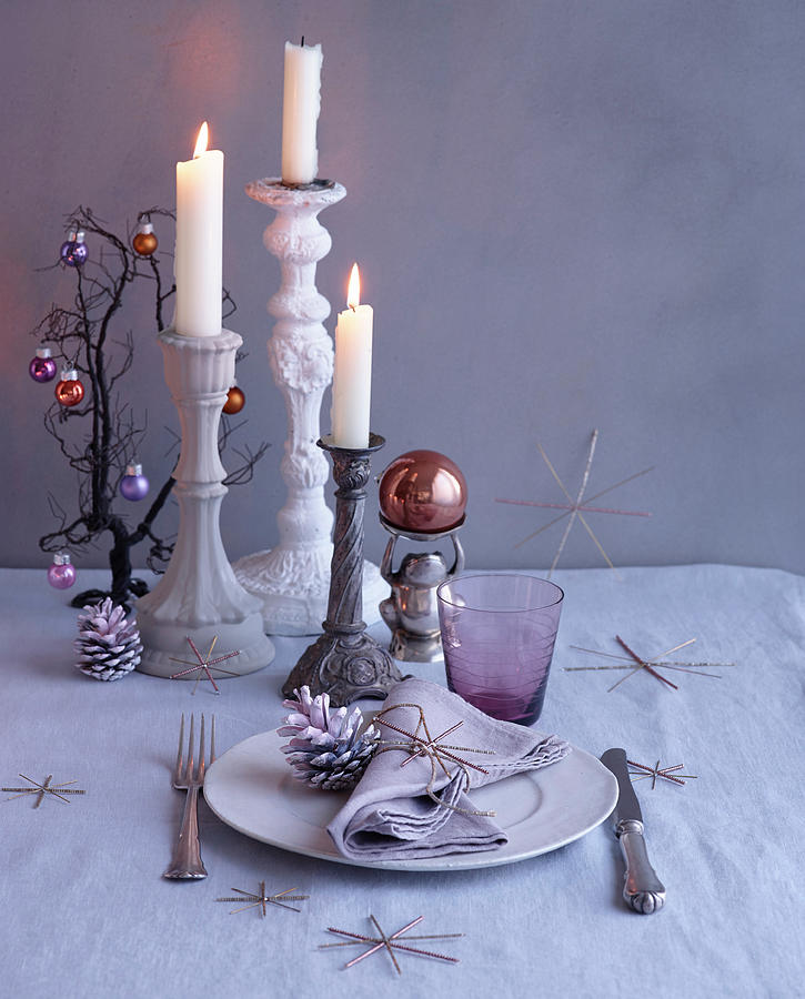 Christmas Place Setting And Candlesticks Photograph by Julia Hoersch