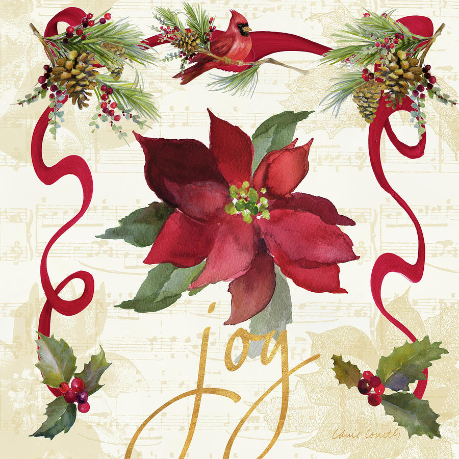 Christmas Mixed Media - Christmas Poinsettia Ribbon Iv by Lanie Loreth