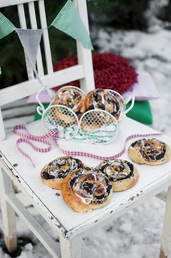 Christmas Poppy Seed Buns, Topped With Icing Photograph by Kachel Katarzyna
