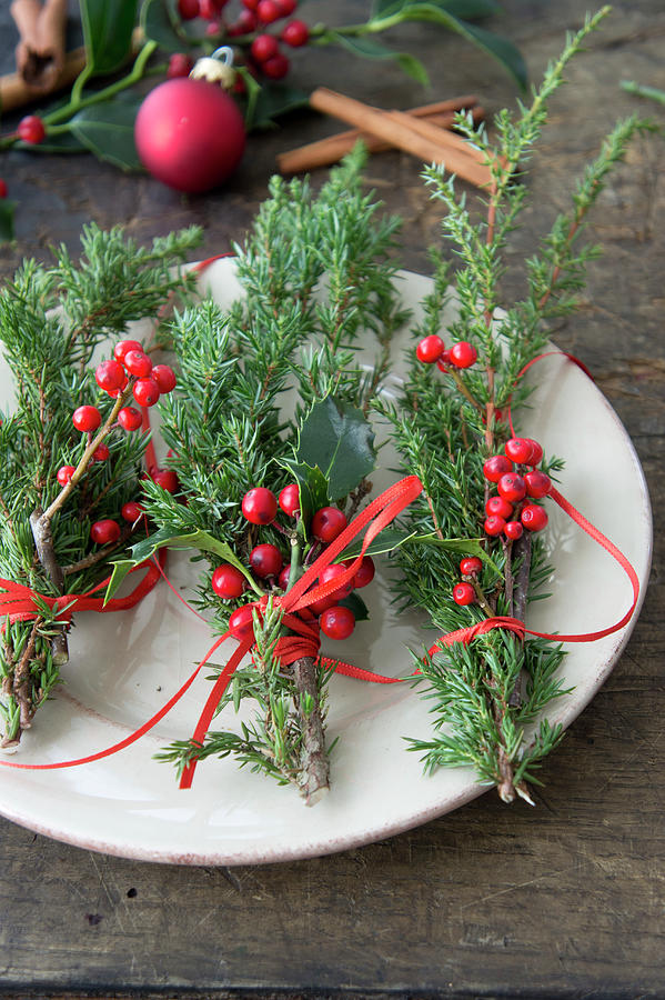 Christmas Posies For Guests Or For Decorating The Dining Table Photograph by Martina Schindler