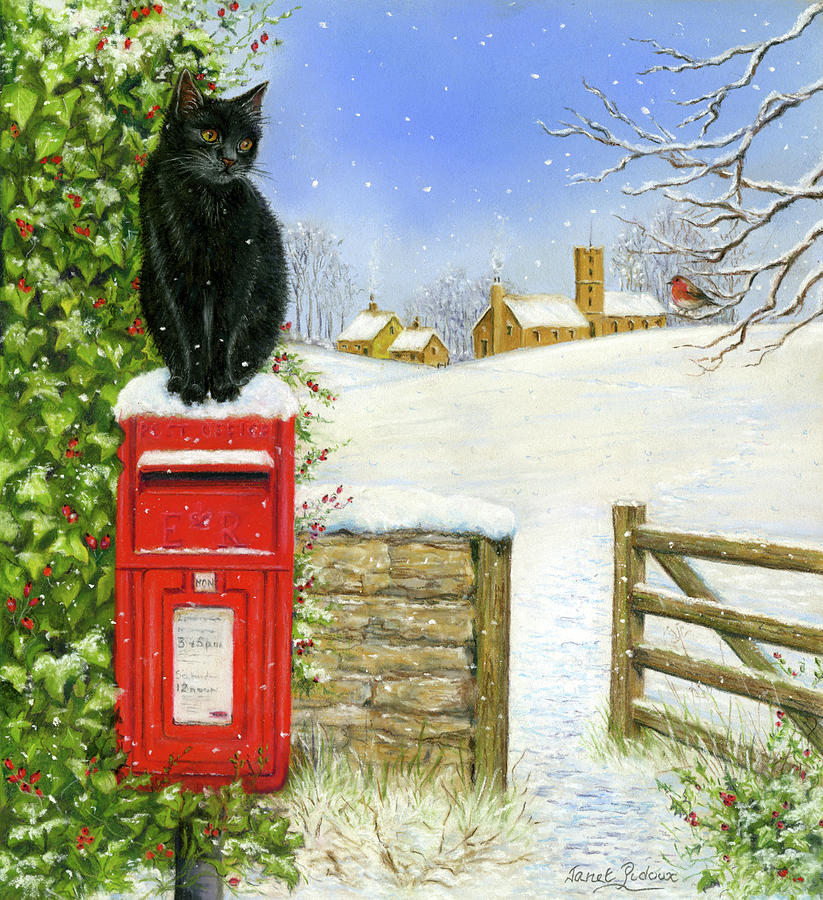 Winter Painting - Christmas Post Box by Janet Pidoux