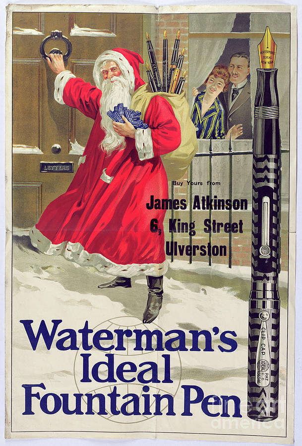 Christmas Drawing - Christmas Poster Advertising Watermans Ideal Fountain Pen, C.1910 by English School