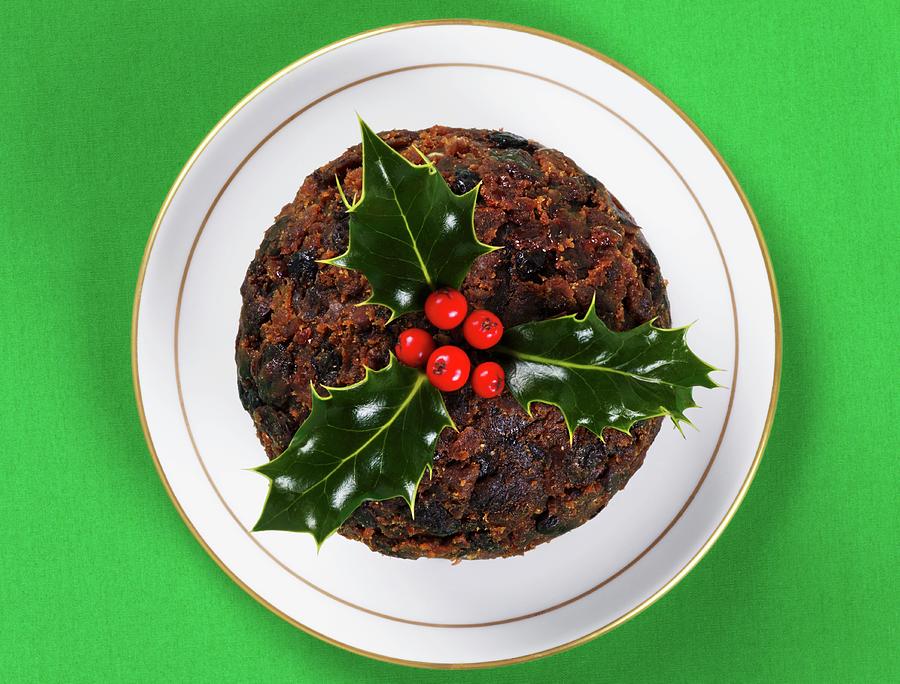 Christmas Pudding With Holly view From Above Photograph by Stuart Macgregor