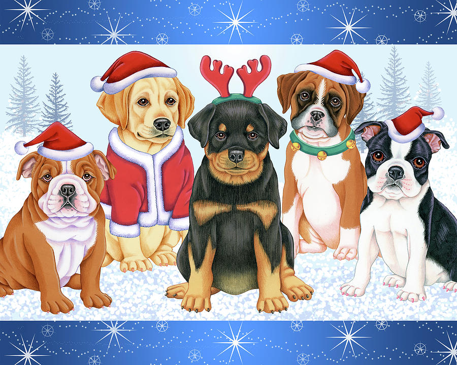Holiday Mixed Media - Christmas Pups by Tomoyo Pitcher