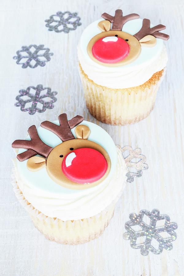 Christmas Reindeer Cakes With Eggnog Flavouring Photograph by Philip Mowbray And Hercules Cakehouse