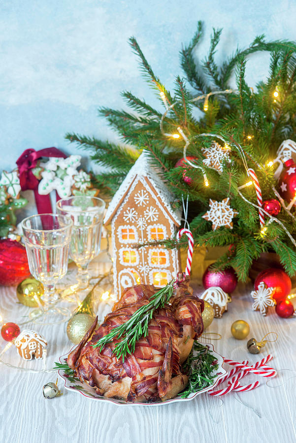 Christmas Roast Chicken With Bacon Photograph by Irina Meliukh