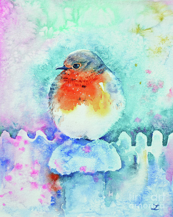 Christmas Robin Painting by Zaira Dzhaubaeva