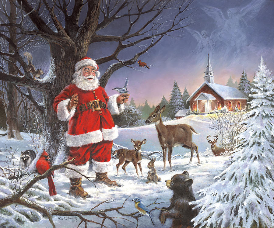 Christmas Painting - Christmas Service by R.j. Mcdonald