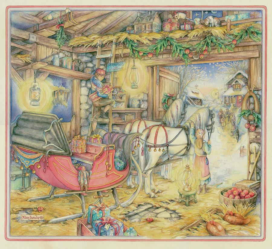 Christmas Sleigh Painting by Kim Jacobs - Fine Art America