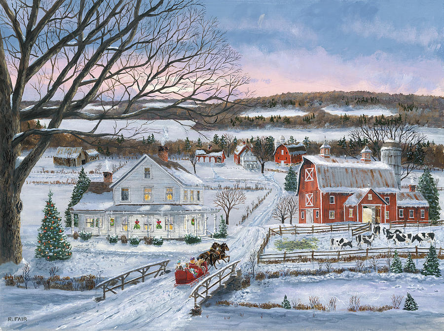 Winter Painting - Christmas Sleigh Ride by Bob Fair