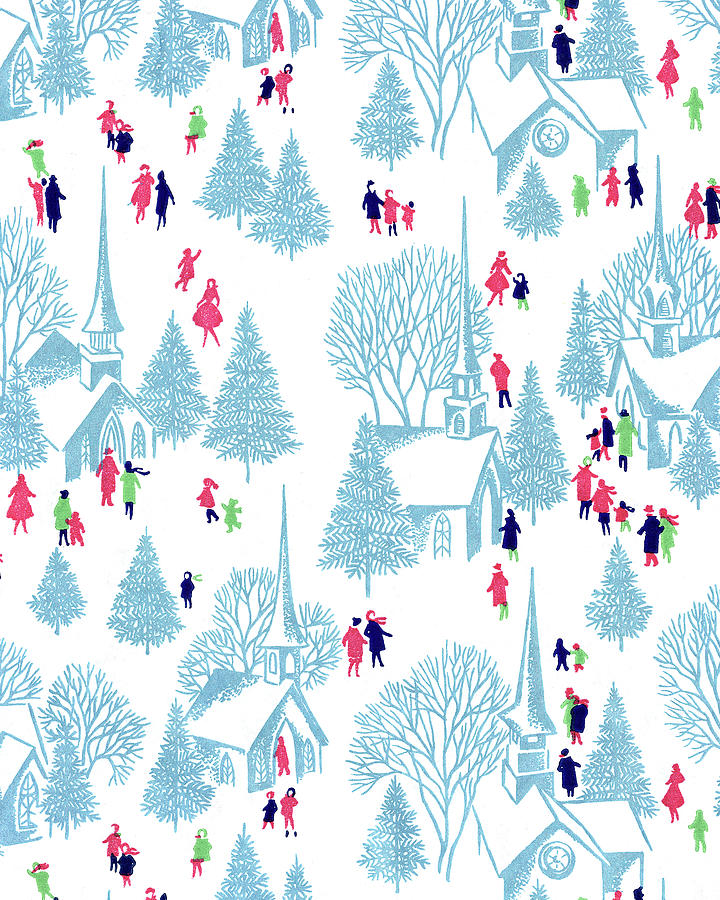 Christmas Drawing - Christmas Snow Scene Pattern by CSA Images