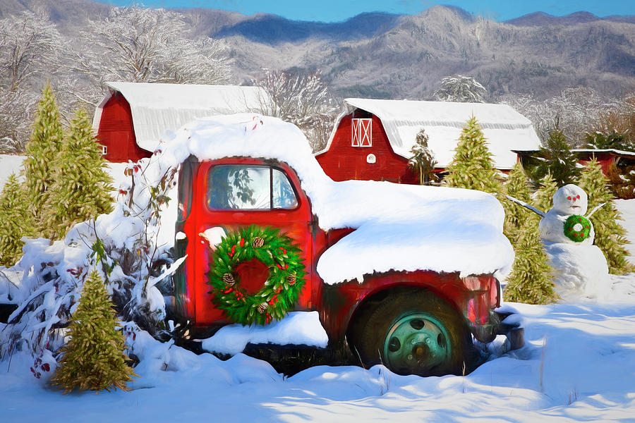 Christmas Snowfall in the Mountains Painting Photograph by Debra and Dave Vanderlaan