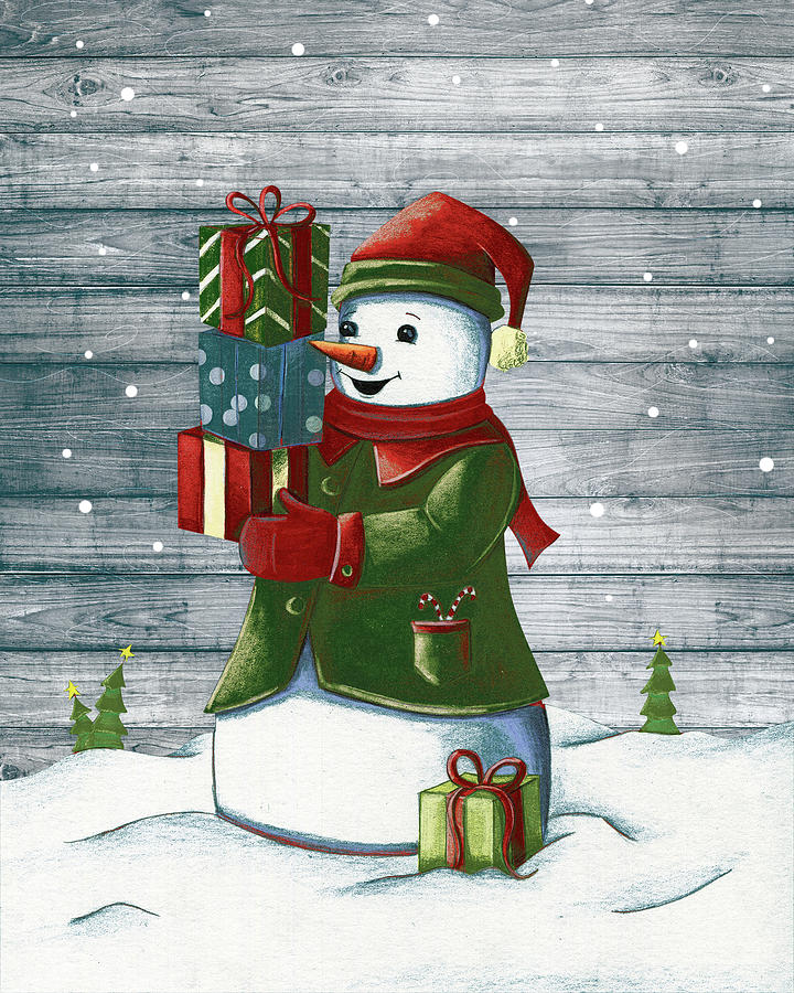 Christmas Mixed Media - Christmas Snowmen II by Josefina