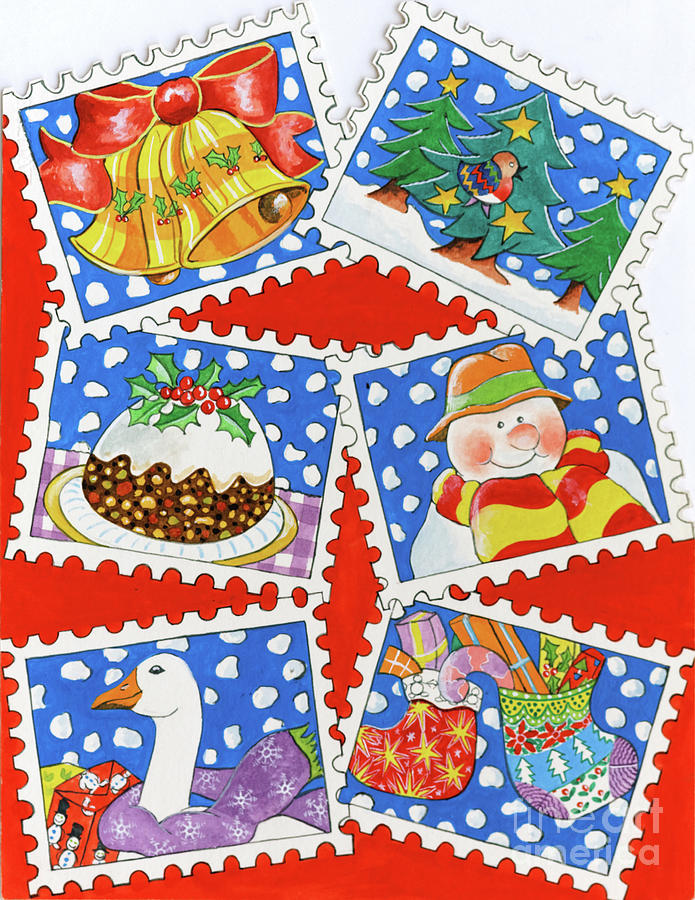 Christmas Stamps Painting by Tony Todd