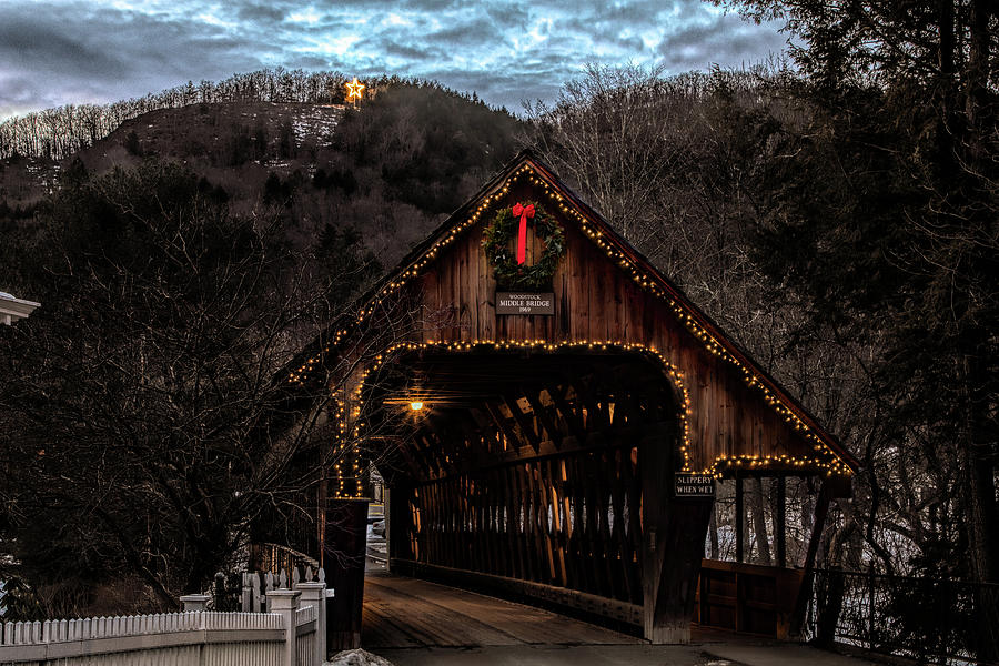Christmas Star Above Woodstock Covered Bridge Photograph