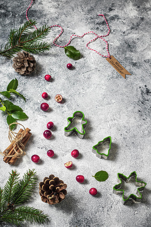 Christmas Still - Cranberries And Cookie Cutters Photograph by Karolina Nicpon
