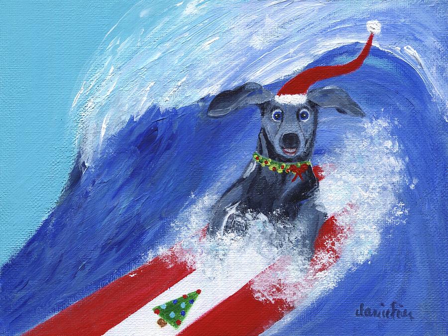 Christmas Surfing Weimaraner Painting