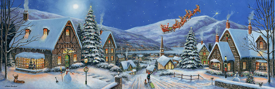 Christmas Painting - Christmas Town Panorama by John Zaccheo- Exclusive