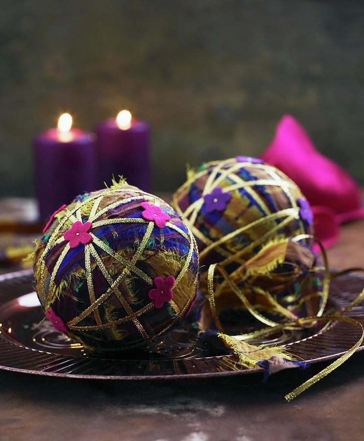 Christmas Tree Baubles Made From Fabric Remnants Photograph by Mikkel Adsbl