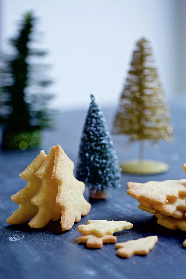 Christmas Tree Biscuits And Christmas Decorations Photograph by Sabine Mader