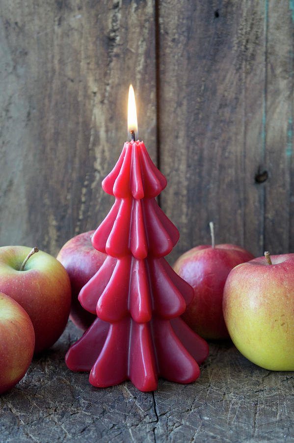 Christmas-tree Candle And Apples Photograph by Martina Schindler