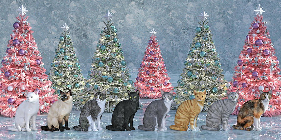 Christmas Tree Cats Digital Art