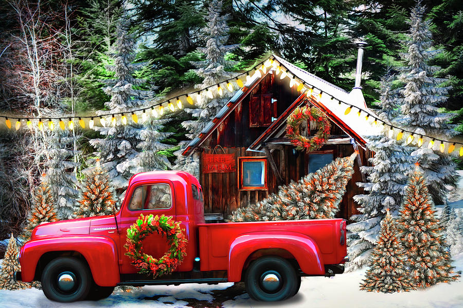 Christmas Tree Farm Watercolor Painting Digital Art by Debra and Dave Vanderlaan