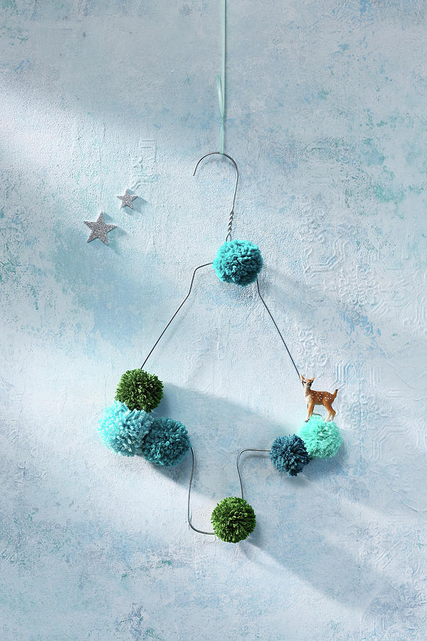 Christmas Tree Handmade From Wire Coat Hanger And Pompoms Photograph by Thordis Rggeberg