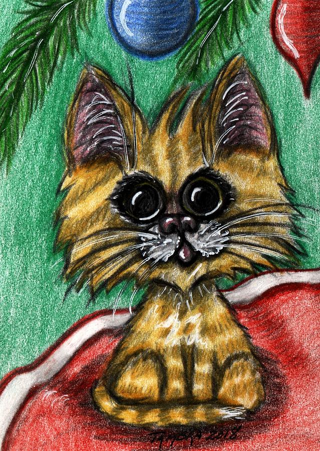 Christmas Tree Kitten Drawing by Tambra Wilcox - Fine Art America