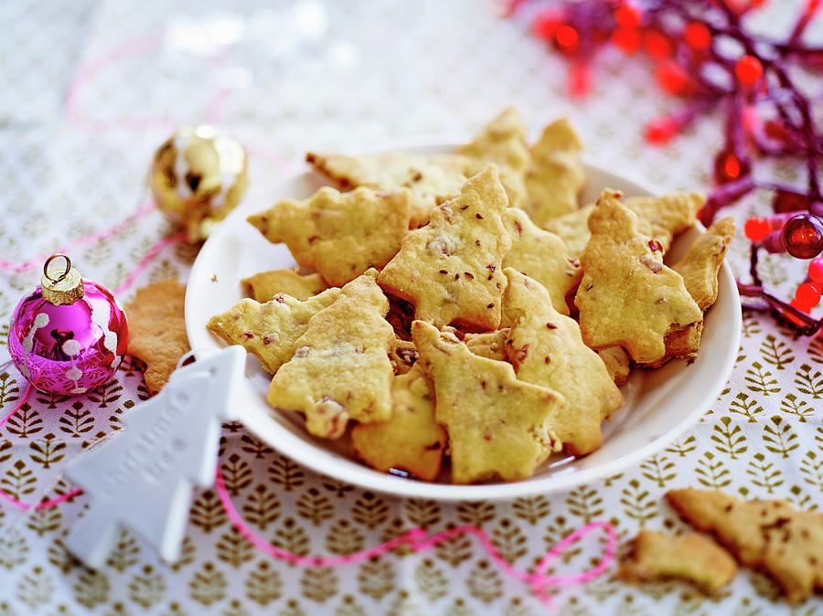 Christmas Tree-shaped Ham And Parmesan Savoury Shortbreads Photograph by Balme