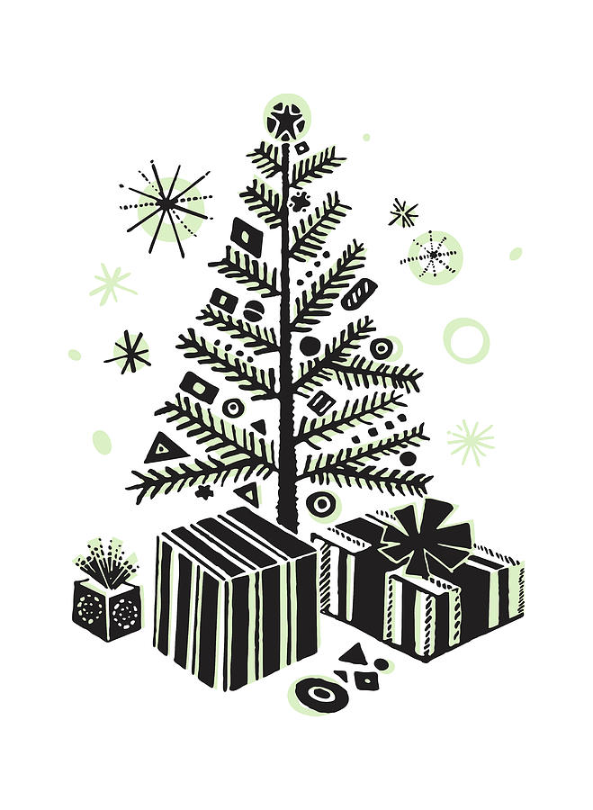 Christmas Tree with Gifts Underneath Drawing by CSA Images - Fine Art ...