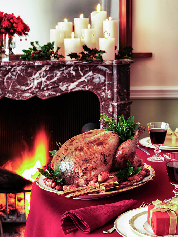 Christmas Turkey On A Table By The Fire Photograph by Michael Paul