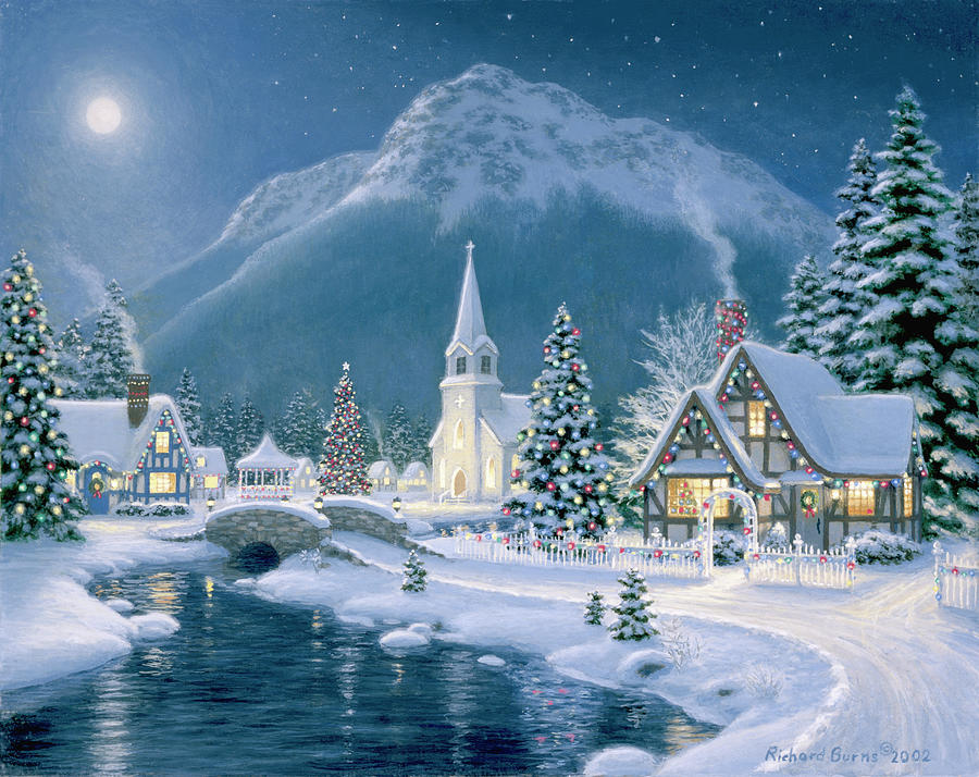Mountain Painting - Christmas Village by Richard Burns