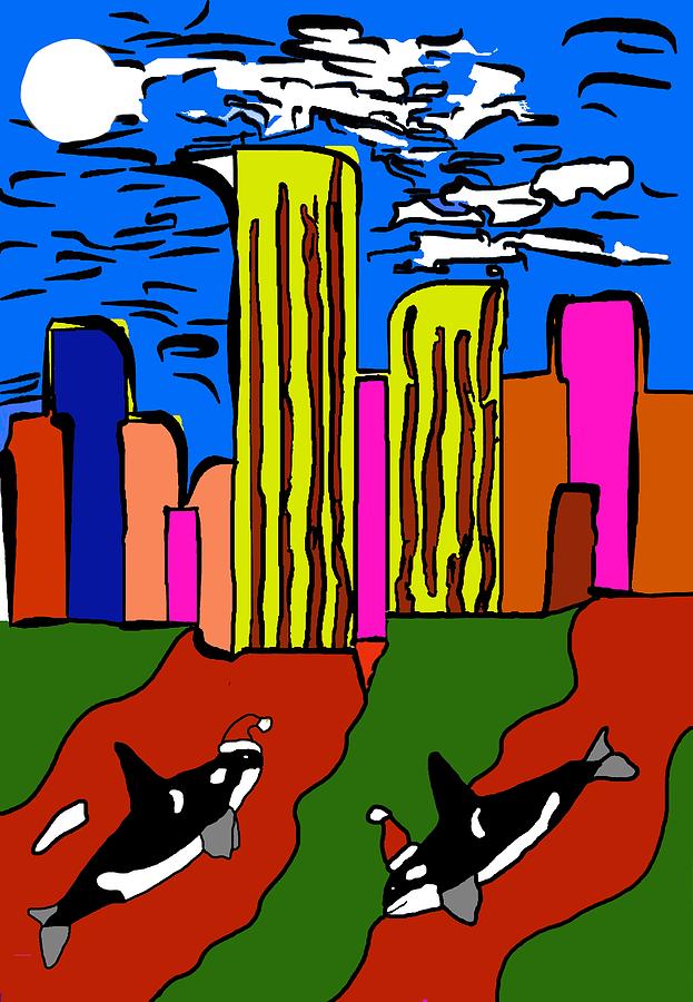 Christmas Whales in the City Digital Art by Laura Smith