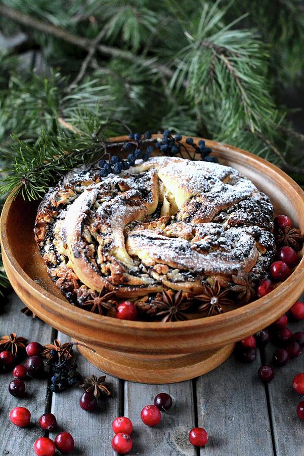 Christmas Wreath Cake With Chocolate, Cranberries And Start Phase Photograph by Dorota Piekarska