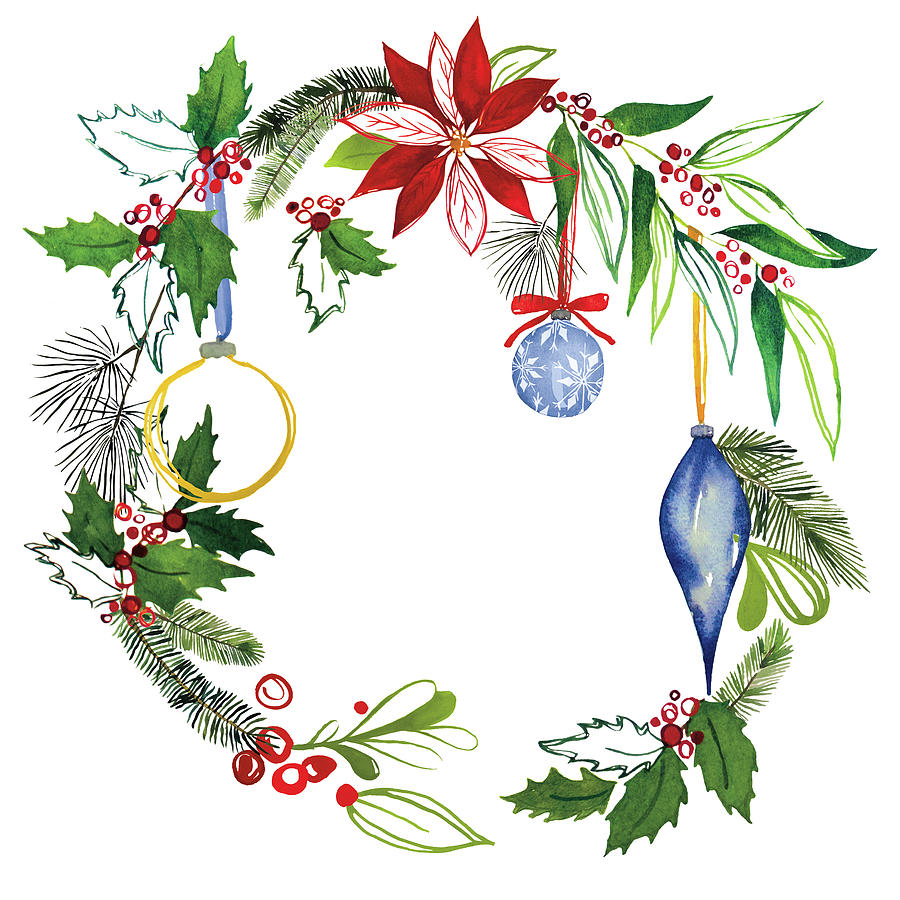 Christmas Painting - Christmas Wreath V by Harriet Sussman