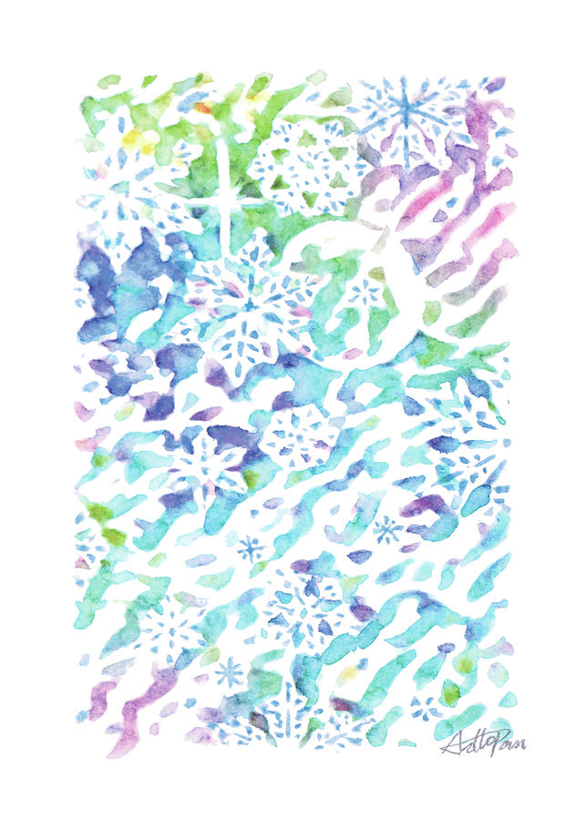 Christmas,Snowflake,Snow,Watercolor,Colourful,Dazzling,Impressionism,Handmade,Hand-painted Painting by Artto Pan