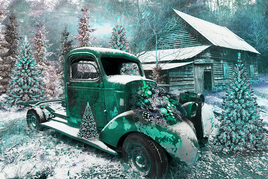 Christmastime at a Country Farm in Turquoise Tones  Photograph by Debra and Dave Vanderlaan