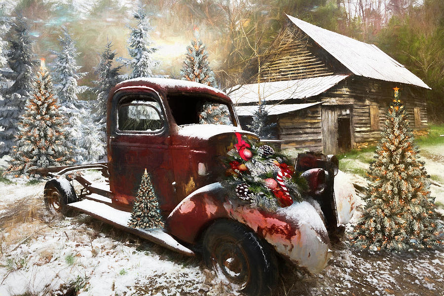 Christmastime at a Country Farm Oil Painting Photograph by Debra and Dave Vanderlaan