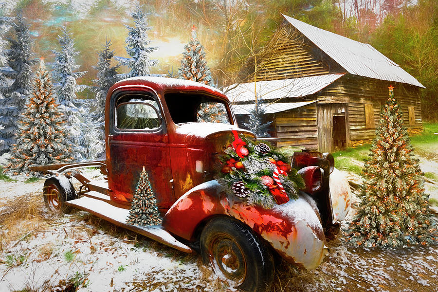 Christmastime at a Country Farm Painting Photograph by Debra and Dave Vanderlaan