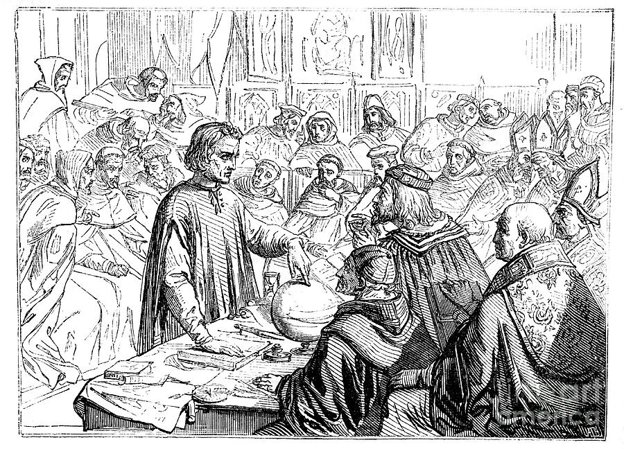 Christopher Columbus Before The Council Drawing by Print Collector