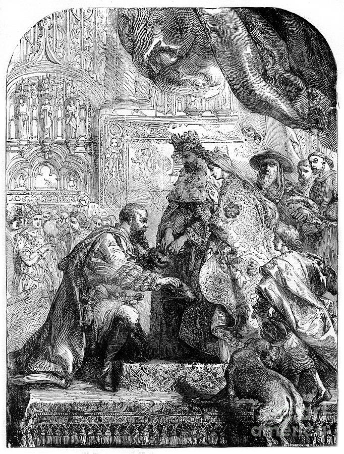 Christopher Columbus Being Received Drawing by Print Collector